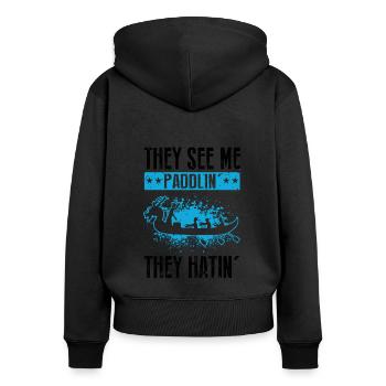 Drachenboot und Drachenboot Crew - Frauen Premium Bio Zip Hoodie - Schwarz - Hinten - Julia (174cm)