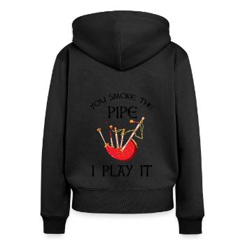 Scotsman Zitat für Dudelsackmusiker und Dudelsack - Frauen Premium Bio Zip Hoodie - Schwarz - Hinten - Julia (174cm)