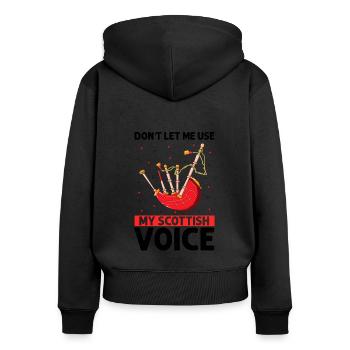 Scotsman Zitat für Dudelsackmusiker und Dudelsack - Frauen Premium Bio Zip Hoodie - Schwarz - Hinten - Julia (174cm)