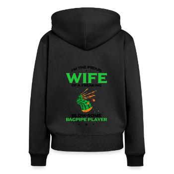 Scotsman Zitat für Dudelsackmusiker und Dudelsack - Frauen Premium Bio Zip Hoodie - Schwarz - Hinten - Julia (174cm)