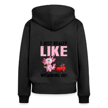 Autolackierer Angebot für Karosseriebauer - Frauen Premium Bio Zip Hoodie - Schwarz - Hinten - Julia (174cm)
