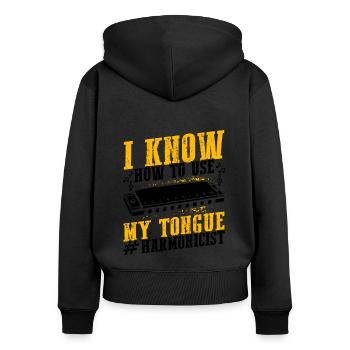 Mundharmonika Spieler und Mundharmonika - Frauen Premium Bio Zip Hoodie - Schwarz - Hinten - Julia (174cm)