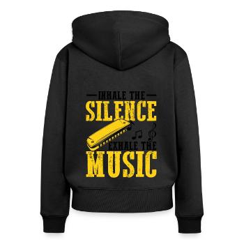 Mundharmonika Instrument und Mundharmonika - Frauen Premium Bio Zip Hoodie - Schwarz - Hinten - Julia (174cm)