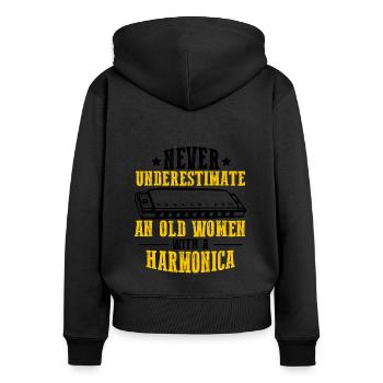Mundharmonika Instrument und Mundharmonika - Frauen Premium Bio Zip Hoodie - Schwarz - Hinten - Julia (174cm)