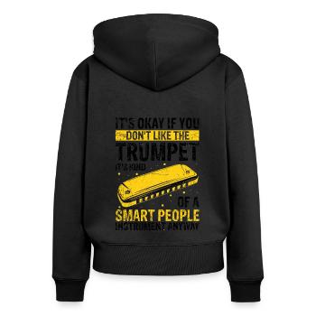 Harmonikaspieler für Munharmonika Spieler - Frauen Premium Bio Zip Hoodie - Schwarz - Hinten - Julia (174cm)