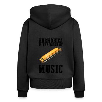 Mundharmonika Spieler und Mundharmonika - Frauen Premium Bio Zip Hoodie - Schwarz - Hinten - Julia (174cm)