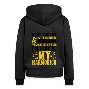 Harmonikaspieler für Munharmonika Spieler - Frauen Premium Bio Zip Hoodie - Schwarz - Hinten - Julia (174cm)