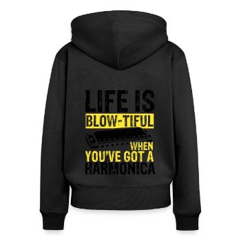 Französische Harfinisten und Harmonikaspieler - Frauen Premium Bio Zip Hoodie - Schwarz - Hinten - Julia (174cm)