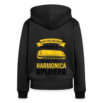 Mundharmonika Spieler und Mundharmonika - Frauen Premium Bio Zip Hoodie - Schwarz - Hinten - Julia (174cm)