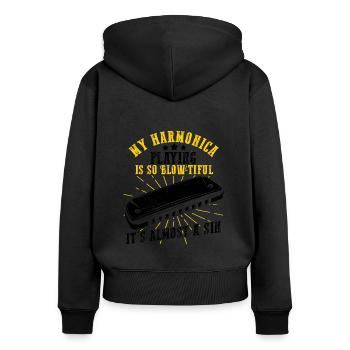 Harmonikaspieler für Munharmonika Spieler - Frauen Premium Bio Zip Hoodie - Schwarz - Hinten - Julia (174cm)
