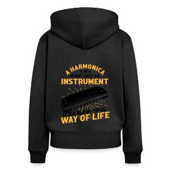 Mundharmonika Spieler und Mundharmonika - Frauen Premium Bio Zip Hoodie - Schwarz - Hinten - Julia (174cm)