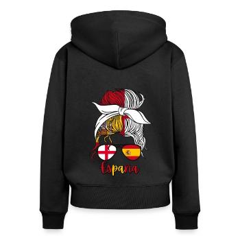 Moitié Espagnol Moitié Anglais Fille Espagne Angleterre Drapeau - Sweat à capuche zippé Premium bio Femme - noir - Dos - Julia (174cm)