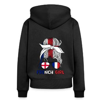 Moitié Anglais Moitié Français Fille France Angleterre Drapeau - Sweat à capuche zippé Premium bio Femme - noir - Dos - Julia (174cm)
