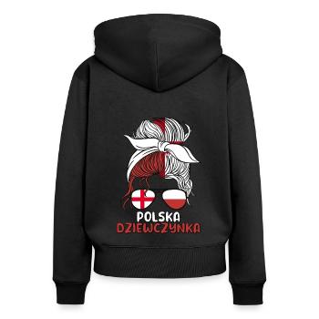 Polska Moitié Anglais Moitié Polonais Fille Pologne - Sweat à capuche zippé Premium bio Femme - noir - Dos - Julia (174cm)
