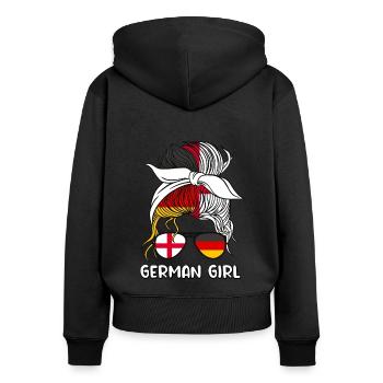 Moitié Anglais Moitié Allemand Fille Allemagne Angleterre - Sweat à capuche zippé Premium bio Femme - noir - Dos - Julia (174cm)