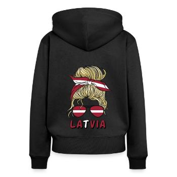 Lettonie, Flag, Filles, Letton, Fille, Enfants - Sweat à capuche zippé Premium bio Femme - noir - Dos - Julia (174cm)