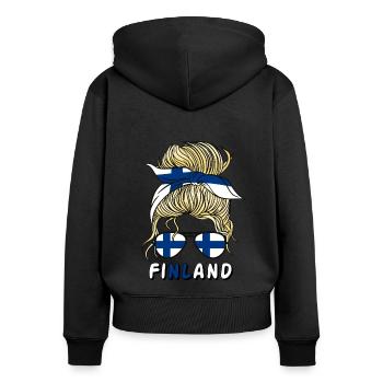 Suomi Finlande Flag Filles Finlandais Fille Femmes - Sweat à capuche zippé Premium bio Femme - noir - Dos - Julia (174cm)