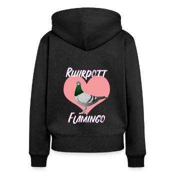 Ruhrpott Flamingo Ruhrgebiet Bunte Taube - Frauen Premium Bio Zip Hoodie - Schwarz - Hinten - Julia (174cm)