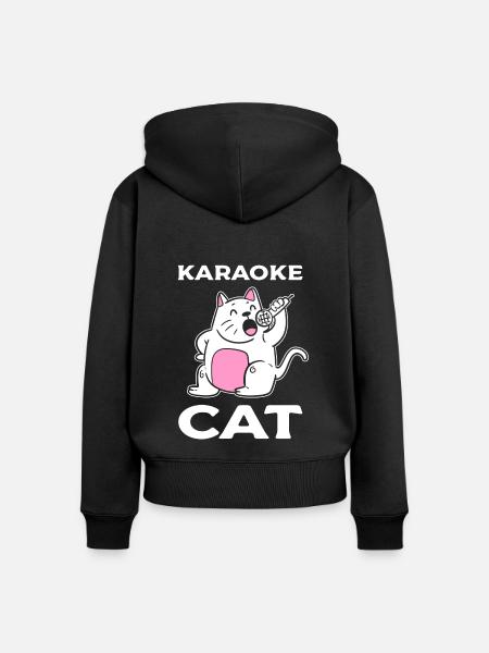 Karaoke Katze Sänger - Frauen Premium Bio Zip Hoodie - Schwarz