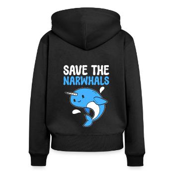 Save The Narwhals Meeresbiologe - Frauen Premium Bio Zip Hoodie - Schwarz - Hinten - Julia (174cm)