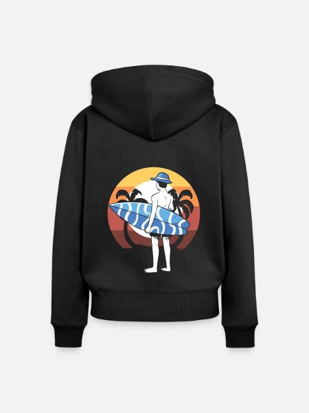 Surfer mit Surfbrett Surflehrer - Frauen Premium Bio Zip Hoodie - Schwarz