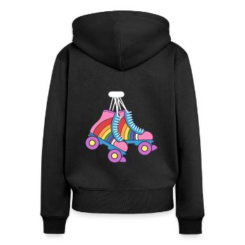 Retro Rollschuhe Regenbogen Derby-Skater - Frauen Premium Bio Zip Hoodie - Schwarz - Hinten - Julia (174cm)
