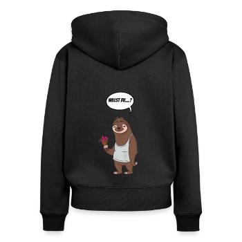 Faultier Valentinstag Willst Du Blumenstrauß - Frauen Premium Bio Zip Hoodie - Schwarz - Hinten - Julia (174cm)