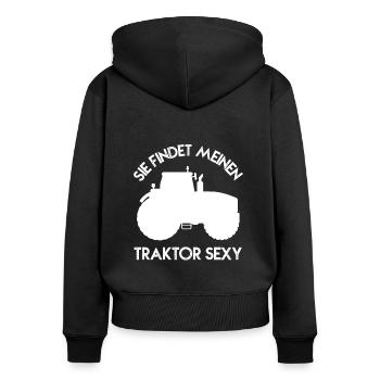 Sie findet meine traktor Sexy Bauer Landwirt - Frauen Premium Bio Zip Hoodie - Schwarz - Hinten - Julia (174cm)