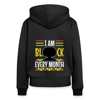 Je suis l’histoire des Noirs et fier de ma culture - Sweat à capuche zippé Premium bio Femme - noir - Dos - Julia (174cm)