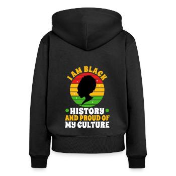 Je suis l’histoire des Noirs et fier de ma culture - Sweat à capuche zippé Premium bio Femme - noir - Dos - Julia (174cm)