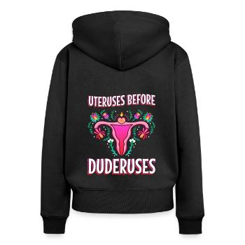 Utérus avant duderuses - Sweat à capuche zippé Premium bio Femme - noir - Dos - Julia (174cm)