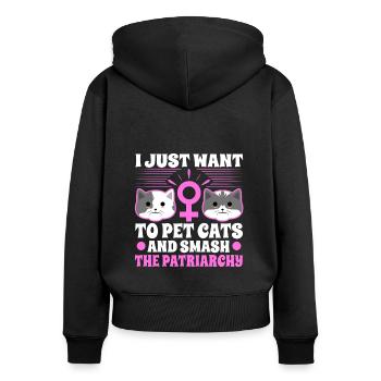 I just want to pet cats and smash the patriarchy - Frauen Premium Bio Zip Hoodie - Schwarz - Hinten - Julia (174cm)