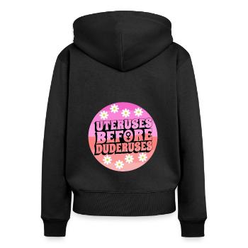 Utérus avant duderuses - Sweat à capuche zippé Premium bio Femme - noir - Dos - Julia (174cm)