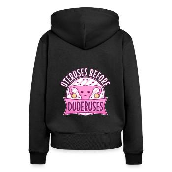 Utérus avant duderuses - Sweat à capuche zippé Premium bio Femme - noir - Dos - Julia (174cm)
