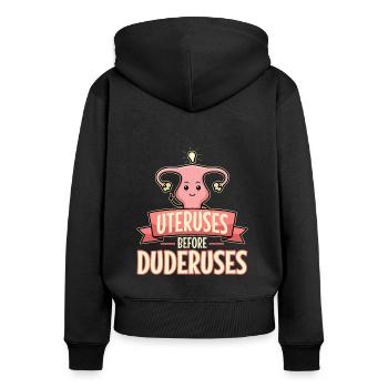 Utérus avant duderuses - Sweat à capuche zippé Premium bio Femme - noir - Dos - Julia (174cm)