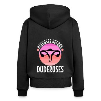 Utérus avant duderuses - Sweat à capuche zippé Premium bio Femme - noir - Dos - Julia (174cm)