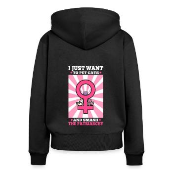 I just want to pet cats and smash the patriarchy - Frauen Premium Bio Zip Hoodie - Schwarz - Hinten - Julia (174cm)