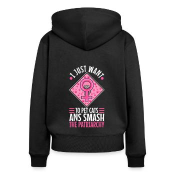 I just want to pet cats and smash the patriarchy - Frauen Premium Bio Zip Hoodie - Schwarz - Hinten - Julia (174cm)