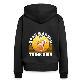 Spar wasser trink Bier - Frauen Premium Bio Zip Hoodie - Schwarz - Hinten - Julia (174cm)