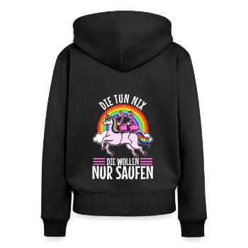 Die tun nix die wollen nur saufen - Frauen Premium Bio Zip Hoodie - Schwarz - Hinten - Julia (174cm)