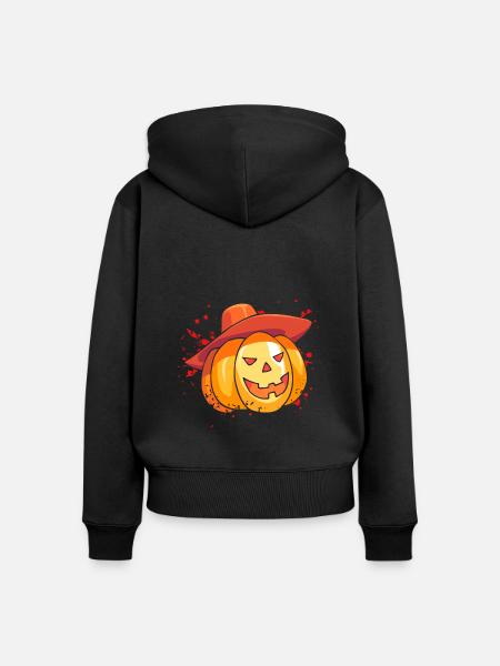 Halloween Kürbis Vogelscheuche - Frauen Premium Bio Zip Hoodie - Schwarz
