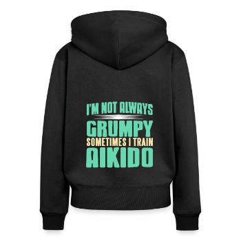 Im not alsways grumpy something i train aikido - Frauen Premium Bio Zip Hoodie - Schwarz - Hinten - Julia (174cm)