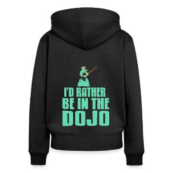 Id rather be in the Dojo - Frauen Premium Bio Zip Hoodie - Schwarz - Hinten - Julia (174cm)