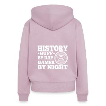 Histoire par joueur de jour la nuit - Sweat à capuche zippé Premium bio Femme - rose poudré - Dos - Julia (174cm)