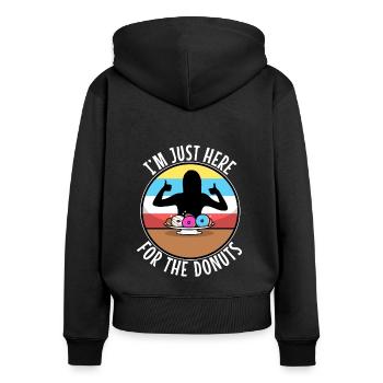 I'm just here for the donuts - Frauen Premium Bio Zip Hoodie - Schwarz - Hinten - Julia (174cm)