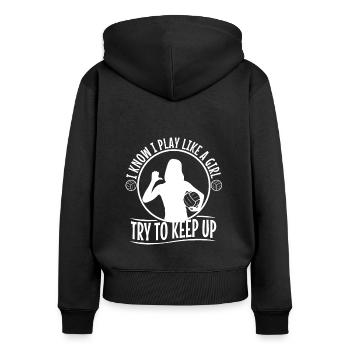 I know i play like a girl volleyball - Frauen Premium Bio Zip Hoodie - Schwarz - Hinten - Julia (174cm)
