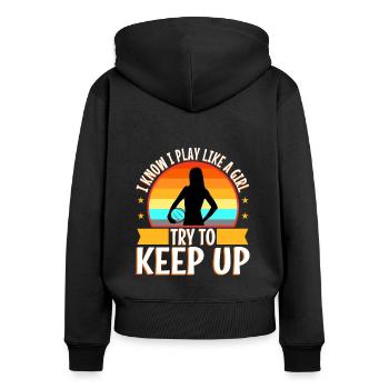 I know i play like a girl volleyball - Frauen Premium Bio Zip Hoodie - Schwarz - Hinten - Julia (174cm)