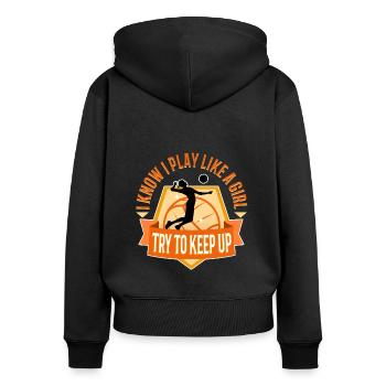 I know i play like a girl volleyball - Frauen Premium Bio Zip Hoodie - Schwarz - Hinten - Julia (174cm)