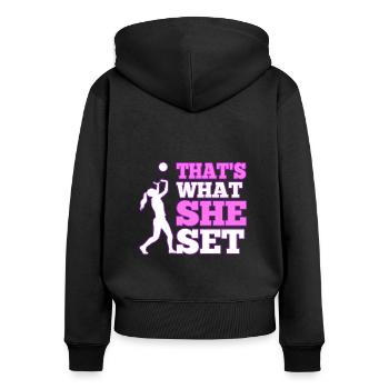 Thats what she set volleyball - Frauen Premium Bio Zip Hoodie - Schwarz - Hinten - Julia (174cm)
