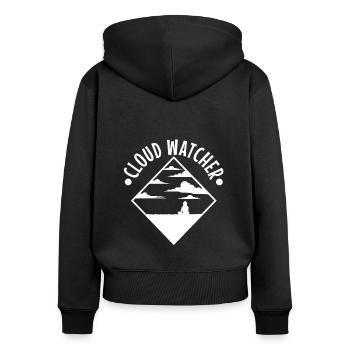 Cloud Watcher - Frauen Premium Bio Zip Hoodie - Schwarz - Hinten - Julia (174cm)